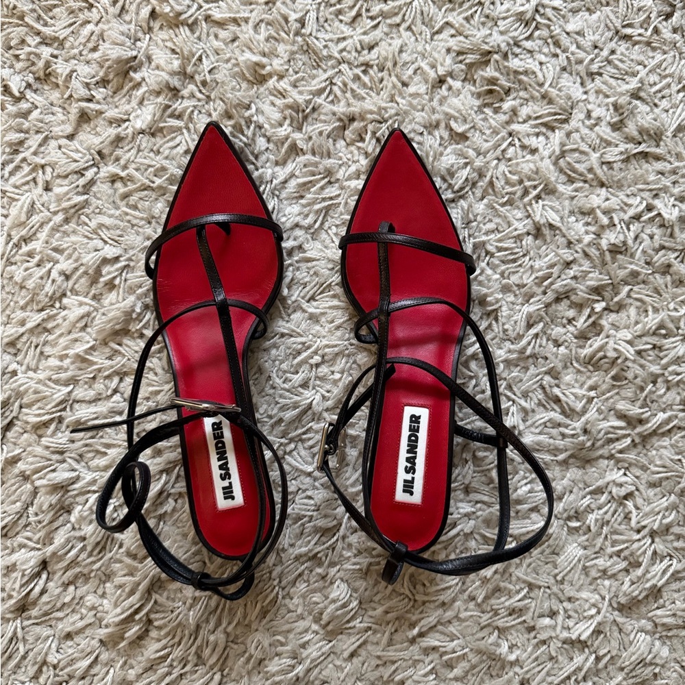 Jil Sander Black and Red Strappy Heel New